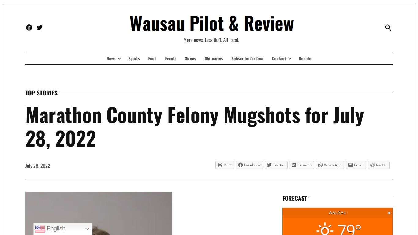 Marathon County Felony Mugshots for July 28, 2022